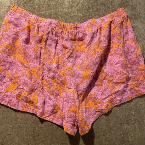 Universal Thread Shorts Womens 3x Plus Linen Pink Orange Floral Hawaiian High Ri - Picture 3 of 7